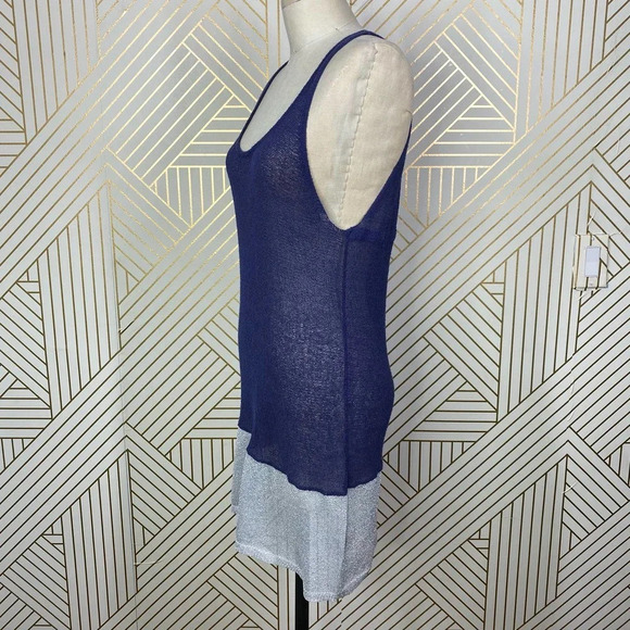 Qi Knit Tank Top Tunic Navy Blue Silver‎ - Picture 5 of 11